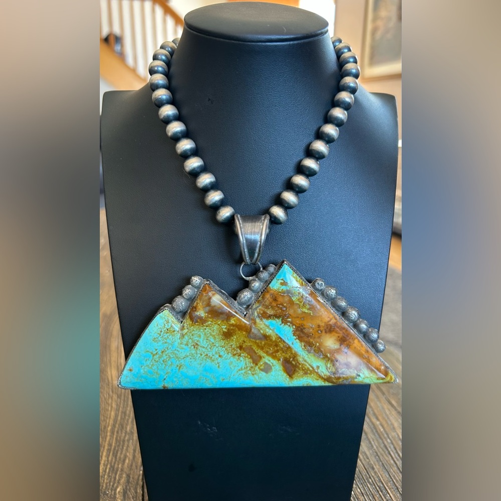 Sierra Blue Turquoise Sterling Silver Pendant,Signed by Latana Pinto,Navajo